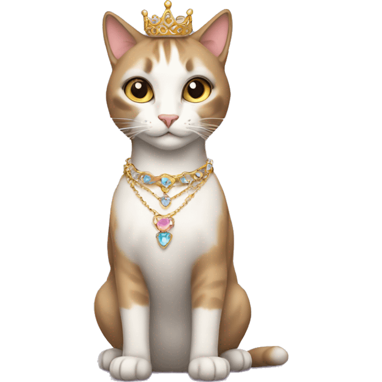 princess-cat with tiara and necklace full body emoji