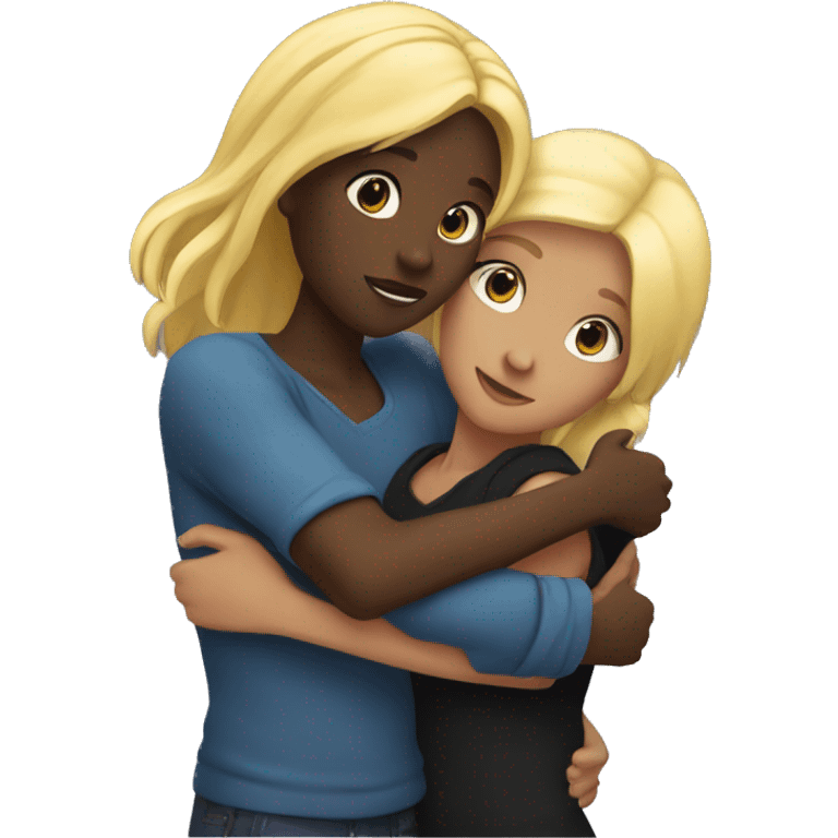 Blonde girl hugging a black girl  emoji