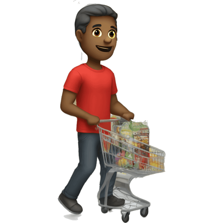 guy going grocery with red t shirt emoji