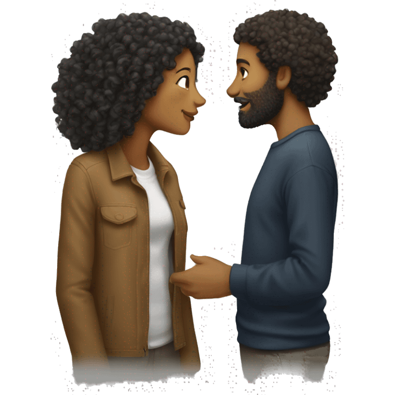 Curly haired woman kissing white man with beard emoji