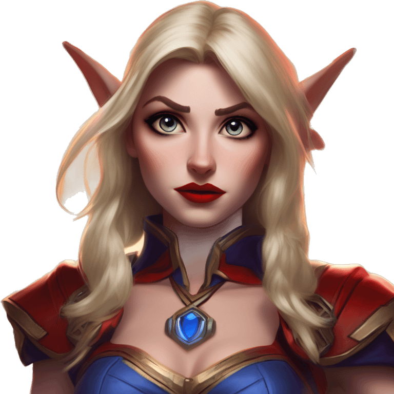 Warcraft award winning Quinn in Marvel Avengers style, oil paint, mysterious eyes, intricate lips, masterpiece pose, odd perspective, beautiful, desirable, logical emoji