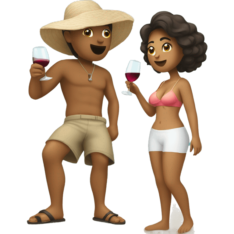 Tan Latina drinking wine on beach emoji