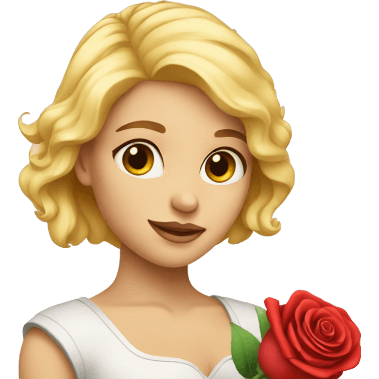 blonde girl holding a rose in her hands emoji