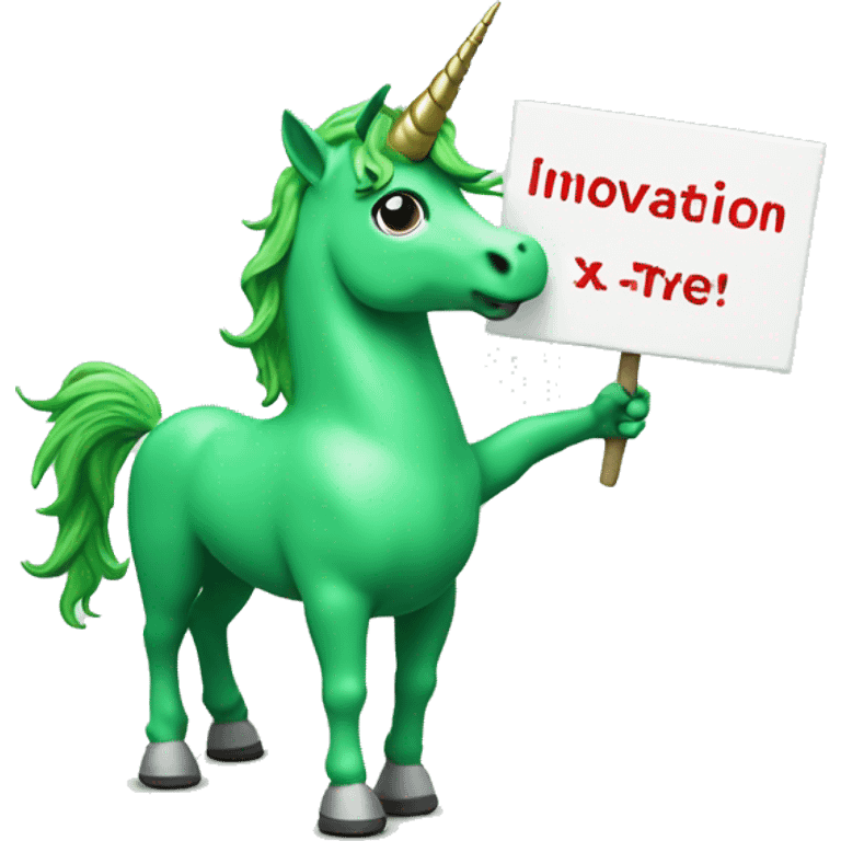 A green unicorn holding a sign that says "innovation Х5" emoji