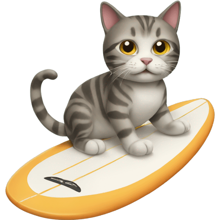 Cat riding a surfboard made out of a fish emoji