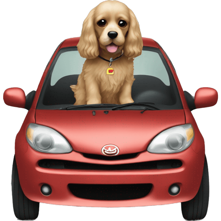 Light Cocker Spaniel driving a Black color mazda 2 emoji