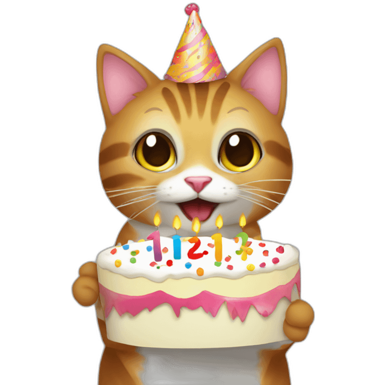 Weird cat holding up happy birthday sign “Priya” emoji