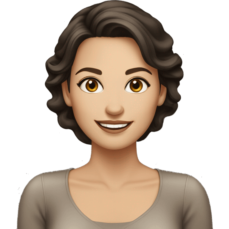 Smiling woman in her 30's, elegant style, dark brown hair, hazel eyes, fair skin tone emoji