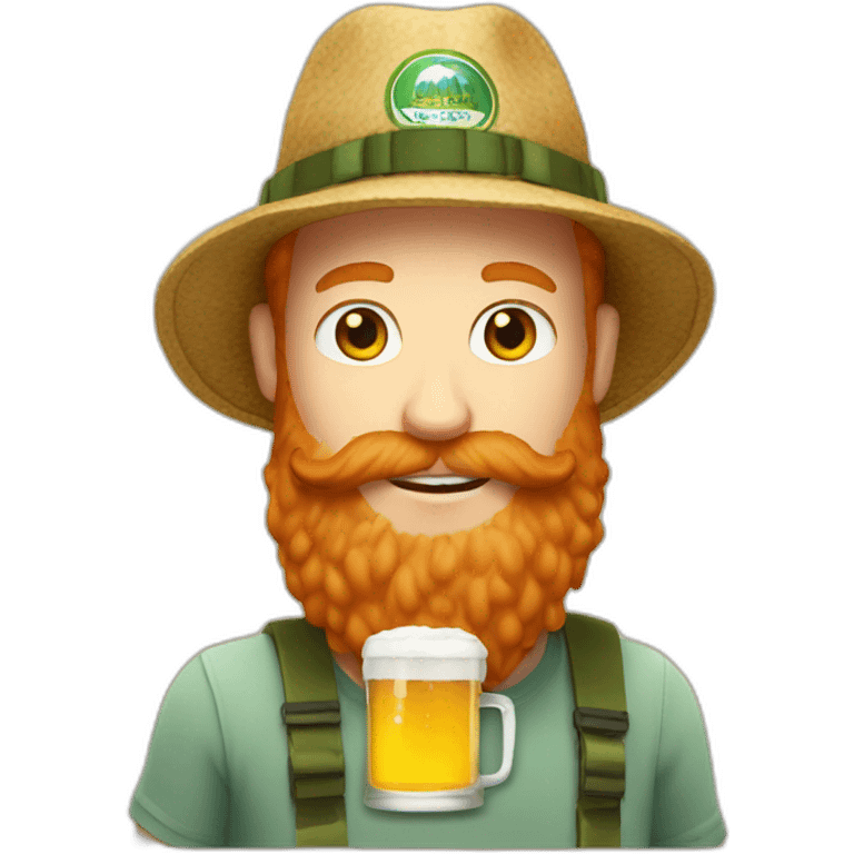 Ginger beard and bucket hat drinking a beer emoji