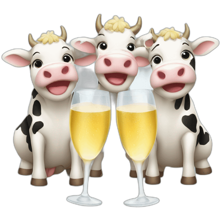 Three cute cows drinking champagne emoji