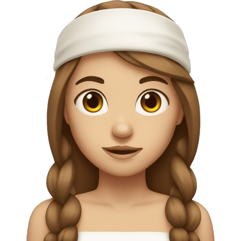 fair skinned girl with long brown hair, bangs, and a white headband emoji