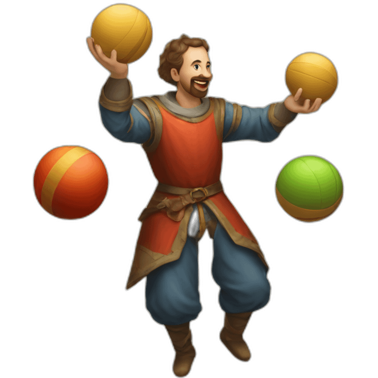 medieval juggler juggling 4 same-sized balls over them emoji