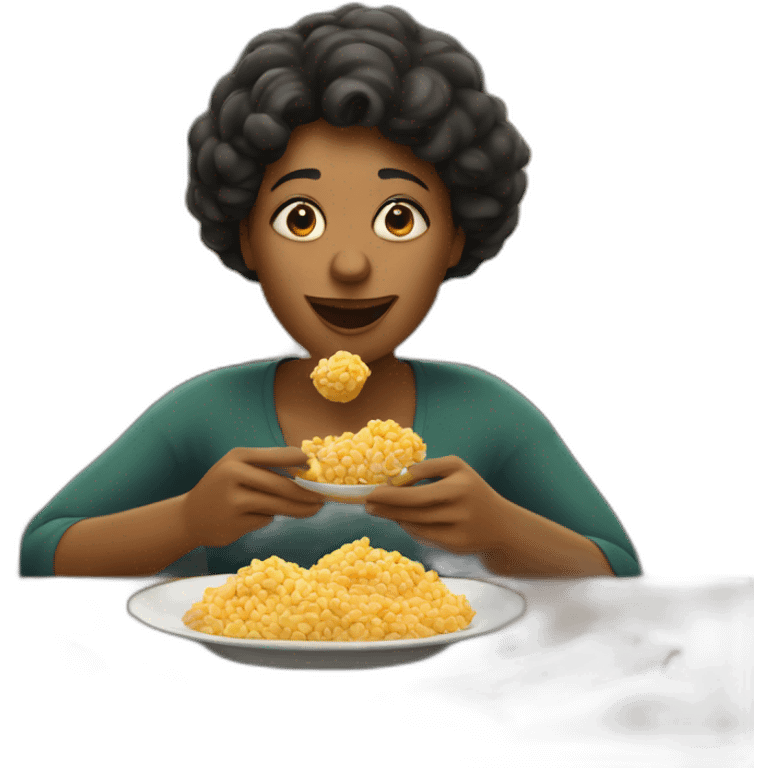 Woman eating kaasstengel and kaasbal emoji