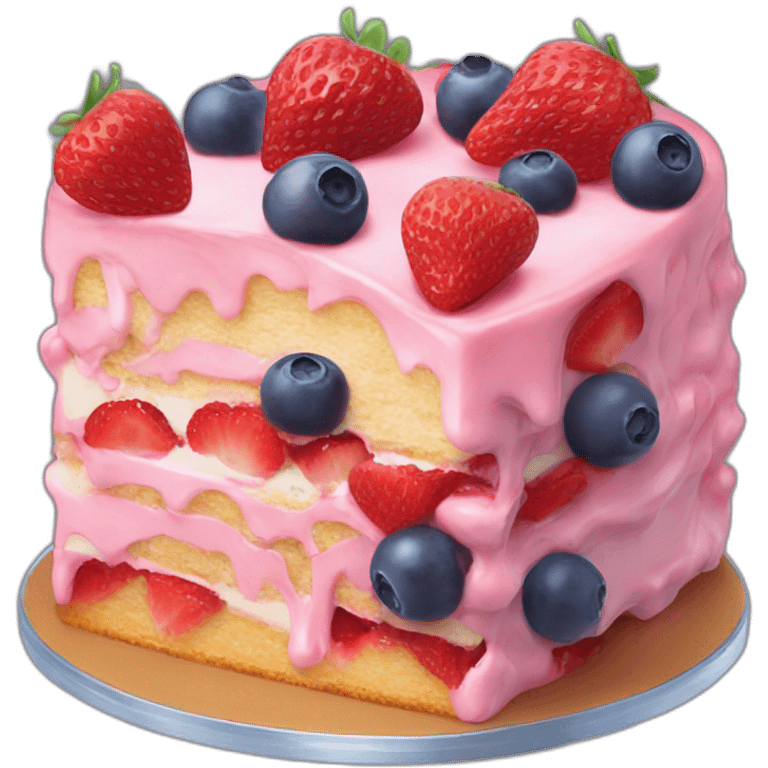 A strawberry cake with raspberries and blueberry emoji