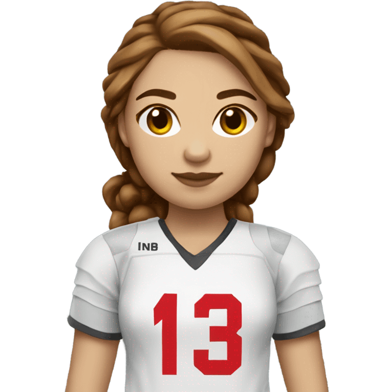 Lacrosse player girl brown hair light skin red number 13 jersey  emoji