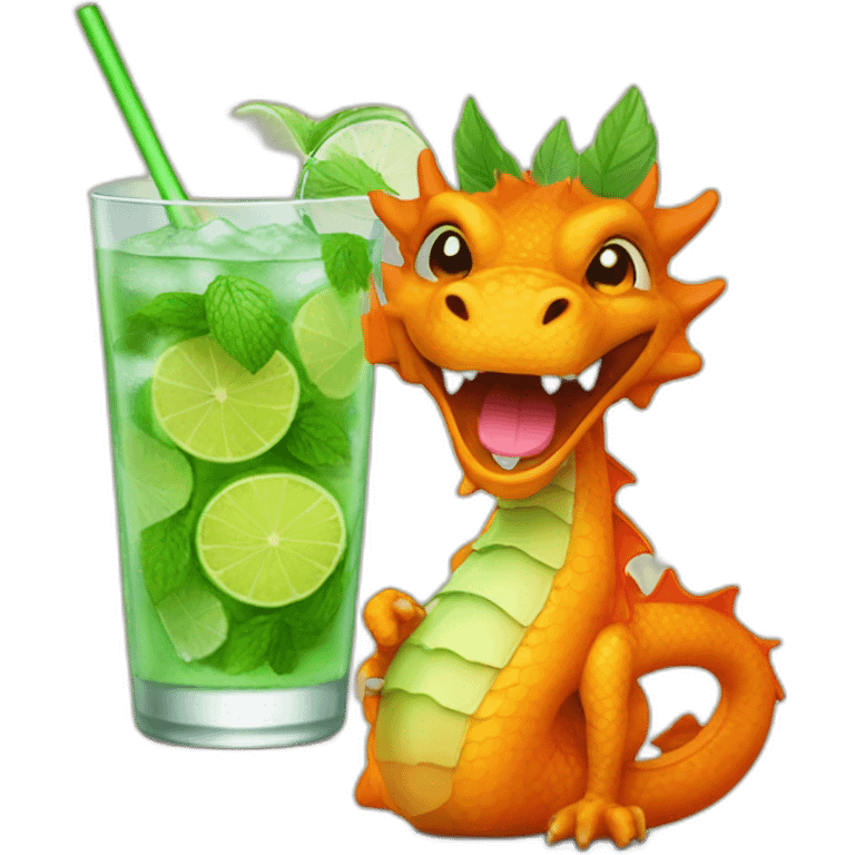 orange colored dragon with mojito glass emoji