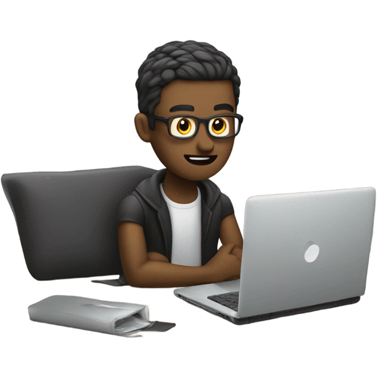 guy with a dark slickback and a laptop who is coding emoji