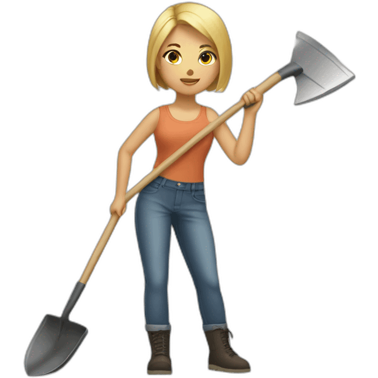 a blonde short straight haired girl with shovel emoji