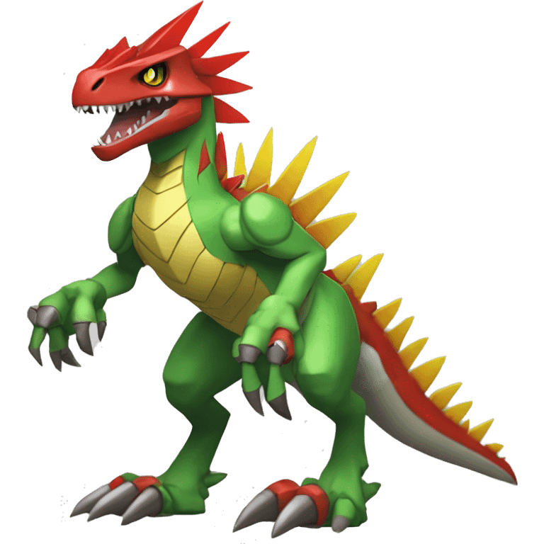  Cool Edgy Green Red Yellow Digimon-Fakemon-Guilmon-Velociraptor-Dragon-Mecha full body emoji