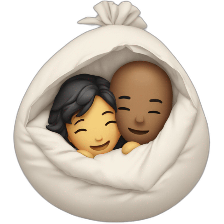 lovers hugging in ball of comforter emoji