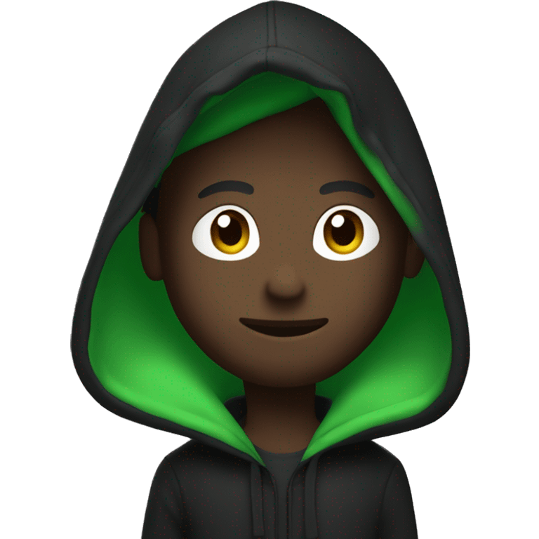 black hoodie on man with bring green x in the mii emoji