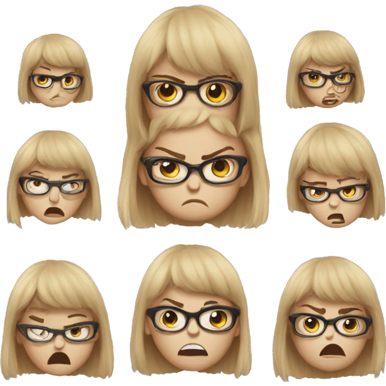 angry girl with bangs and glasses and  emoji