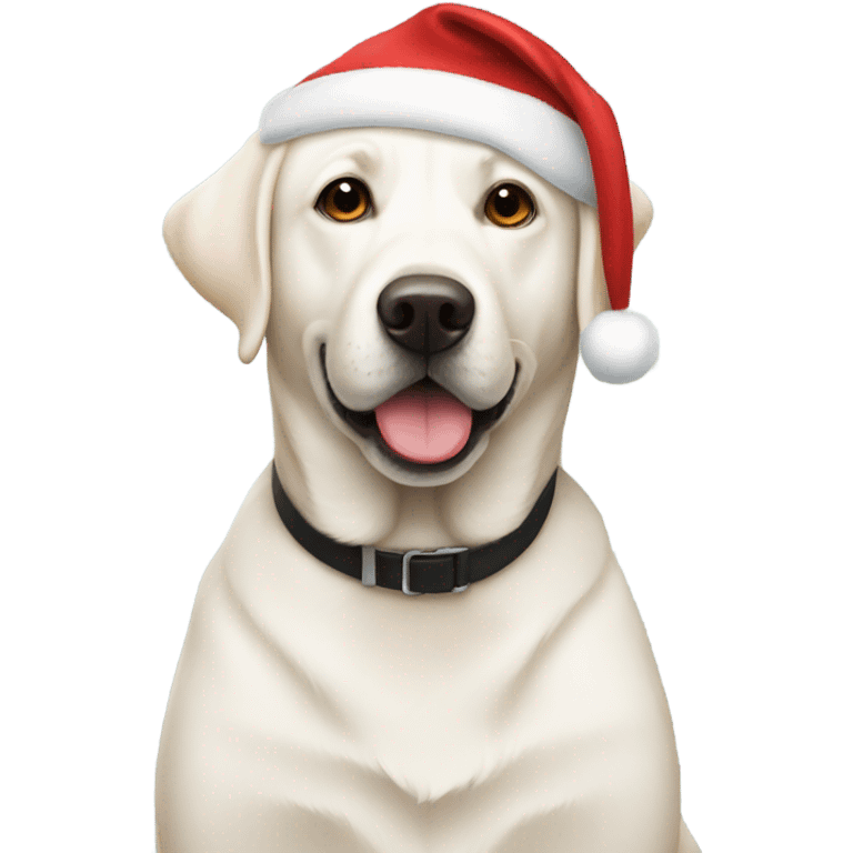 White lab wearing a Santa hat emoji