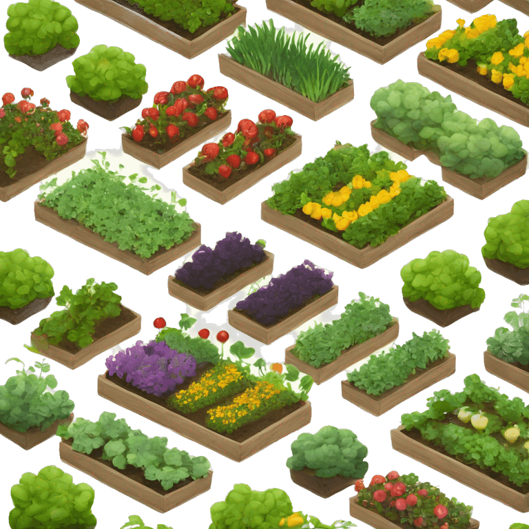 a home vegetable garden with garden beds emoji