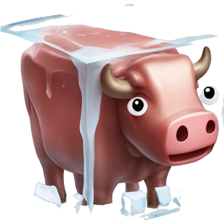 piece of beef fully contained in a cube of ice emoji