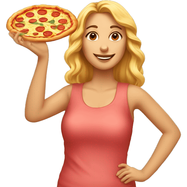 mulher com uma grande pizza de calabresa emoji