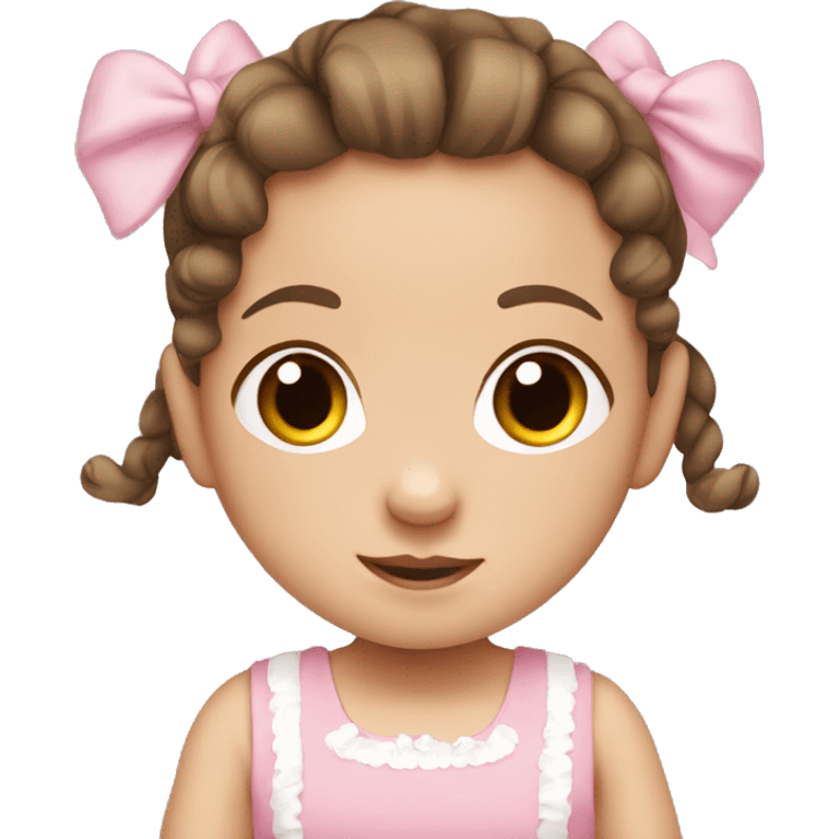 Cute baby girl brown hair and pigtails wearing pink dress and white socks  emoji