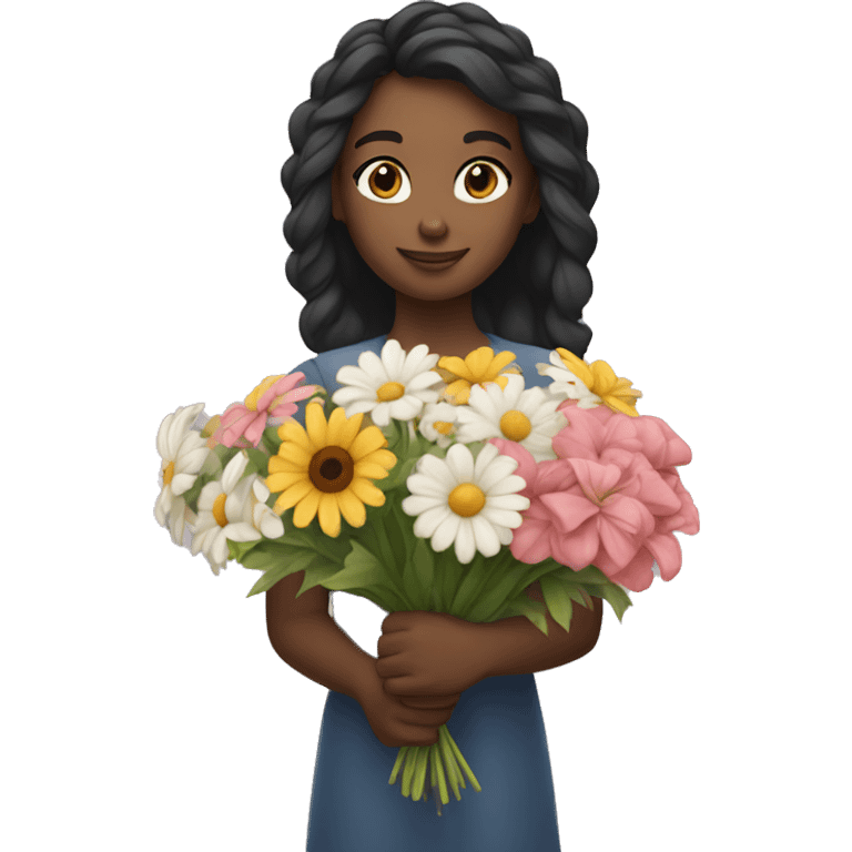 girls holding a flower bouquet emoji