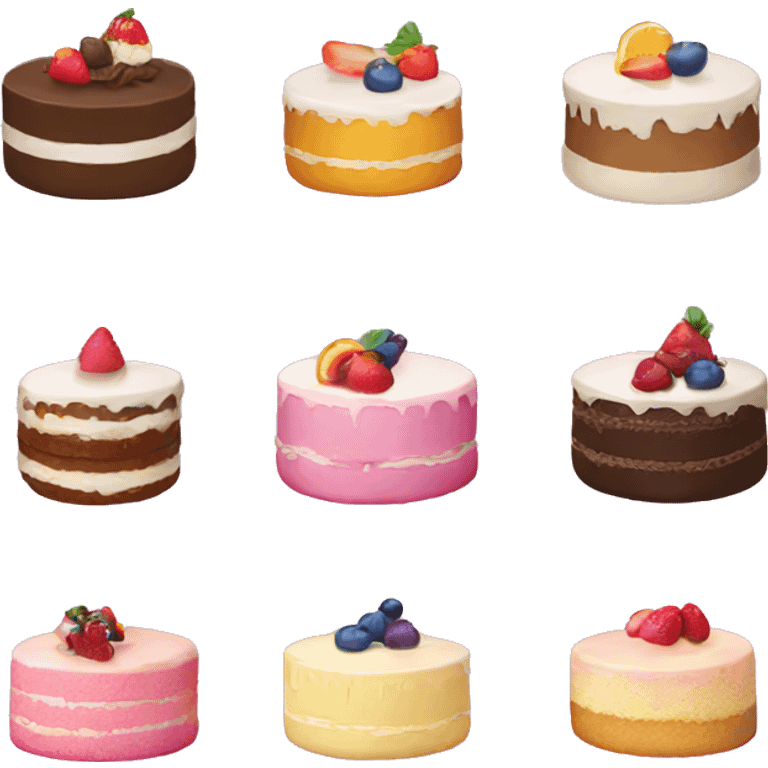 A table with all different flavors of cake emoji