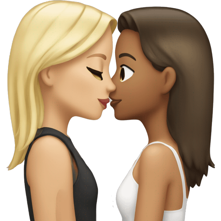 Blonde girl kissing brunette girl emoji