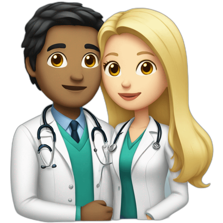 doctor girl with black hair kissing a man with blond hair and a jacket emoji