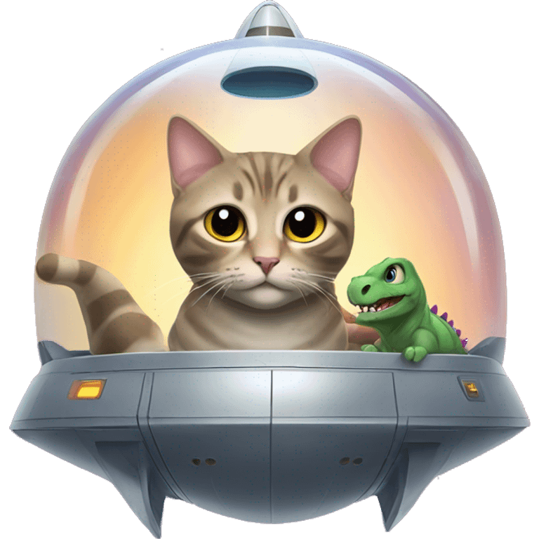 Cat in a spaceship with a dinosaur emoji