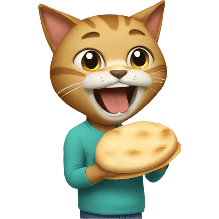 Crazy cat eating pita bread emoji