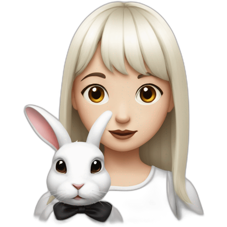 white rabbit with a little girl with black bangs emoji