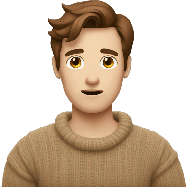 only one big shrugging confusion thinkative emoji men with brown hair, pale skin and a brown sweater emoji