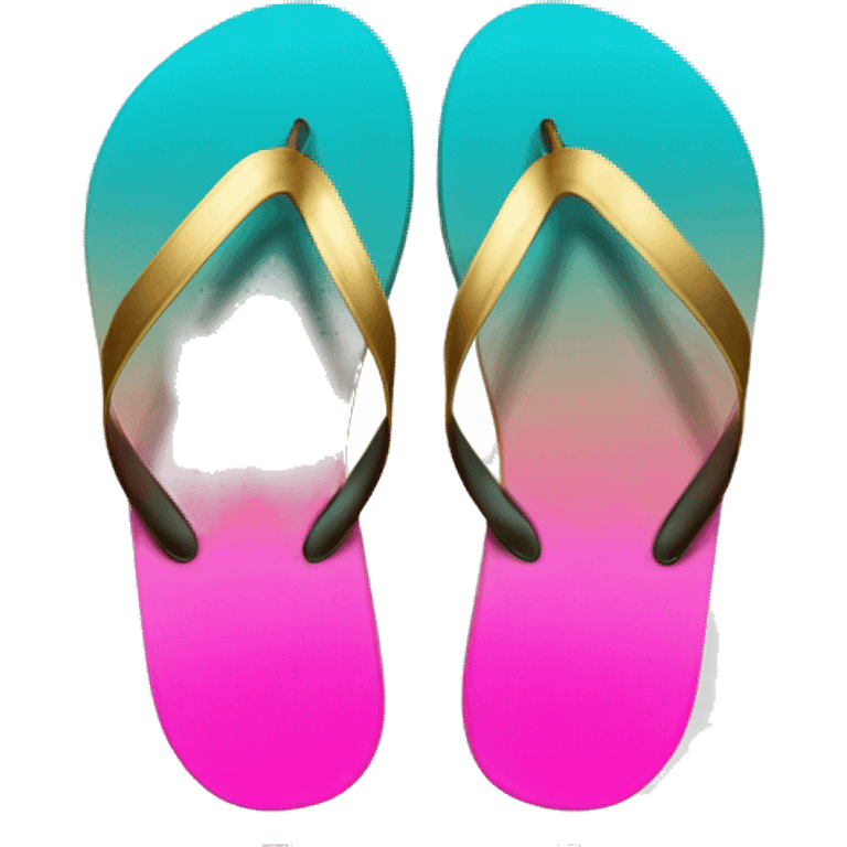 Realistic metallic gold ,hot pink and dark turquoise gradient pair of summer flip flops isolated. emoji