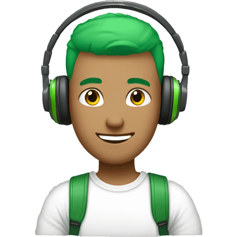 green haired man with a green hair buzz cut with headphones on his head with a white tee shirt  emoji