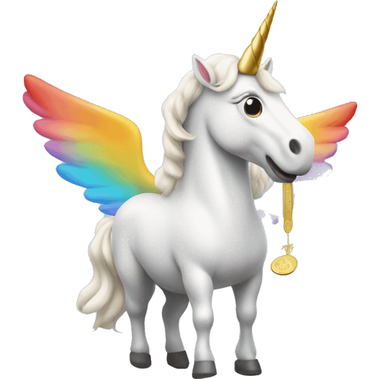 a unicorn with wings that has money stuck on it's horn emoji