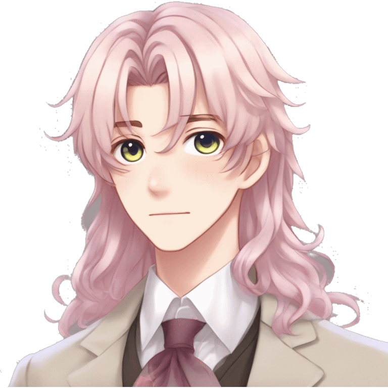 Gorgeous romantic hot attractive anime style modern gentlemanly anime shojo guy with long pretty lustrous hair and colorful eyes and blushing face aesthetic trending style  pastelcore cottagecore kawaiicore emoji