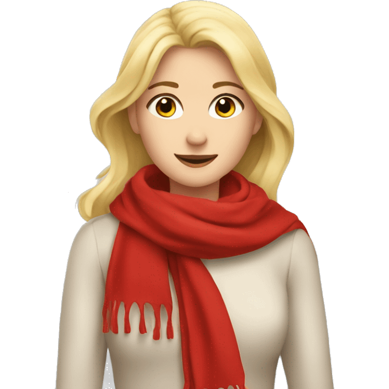 Blonde girl in red scarf with falling leaves  emoji