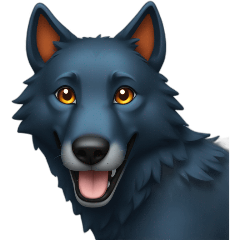 Smiling black wolf with orange eyes wearing a marine blue doctor scrub emoji