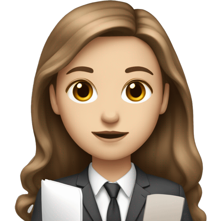 white-girl-with-long-brown-hair with notepad in suit emoji