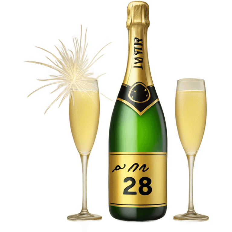 “Happy New Year” and “Pluma y Collar” Engraved on a Champagne Bottle emoji