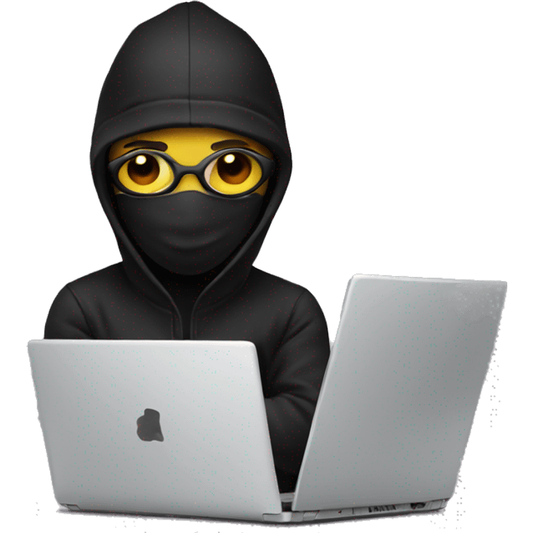 designer with laptop in black mask emoji