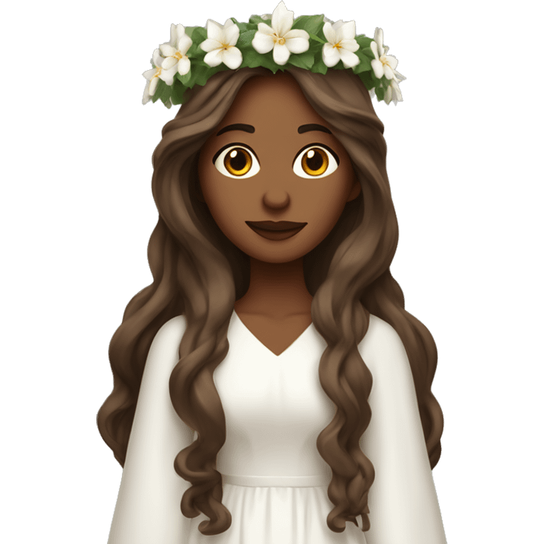 brown long haired women with white gown and spur wreath the head with white candles on top of it emoji