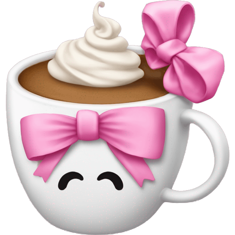 Coffee cup with a pink coquette bow on it emoji